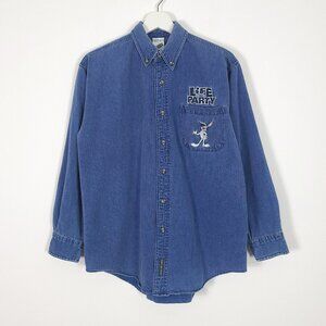 Vintage 90s Looney Tunes Embroidered Blue Bugs Bunny Button Down Shirt